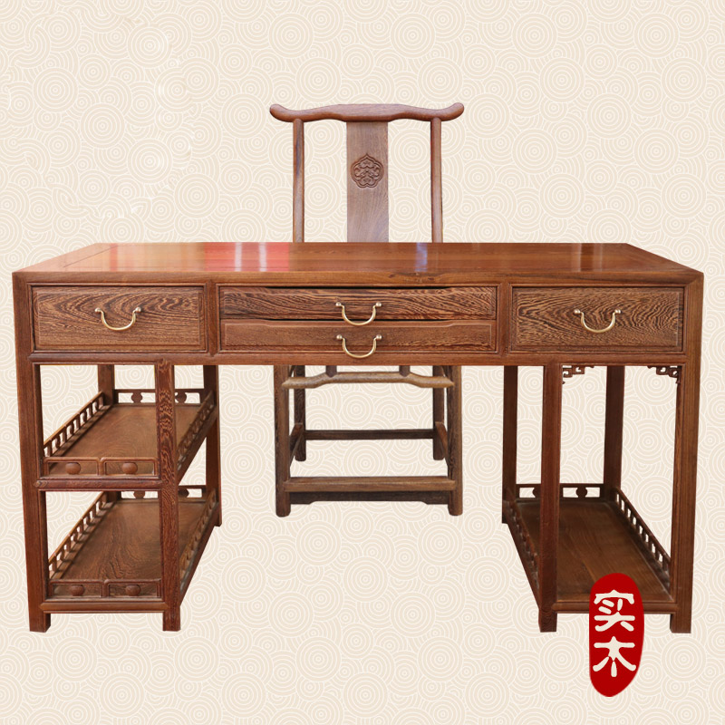红木家具台式桌电脑桌实木书桌鸡翅木办公桌写字台桌子简约