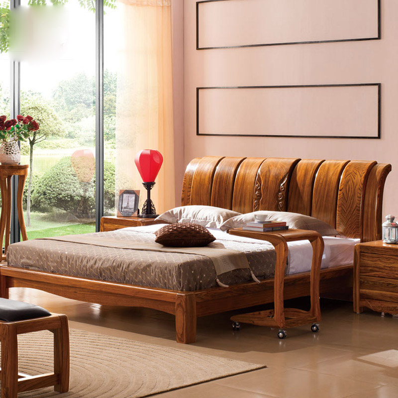 乌金木床全实木床双人床1.8米红木婚床 现代中式实木高箱床