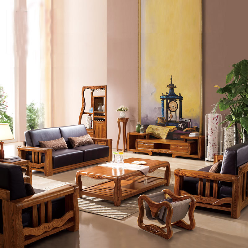 乌金木全实木单人双人三人位现代中式红木真皮沙发组合家具